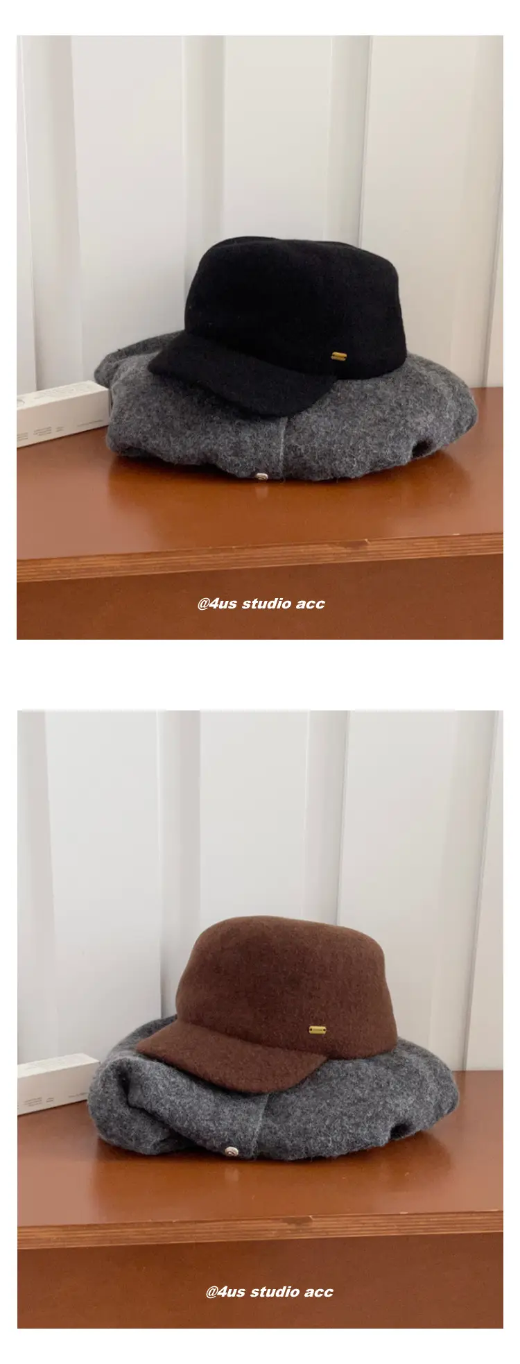 Women Wool Equestrian Hat Brown Black Winter Flat Top — feature 2