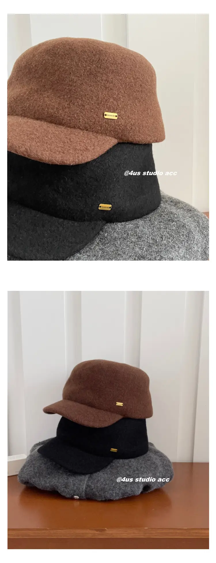 Women Wool Equestrian Hat Brown Black Winter Flat Top — feature 4