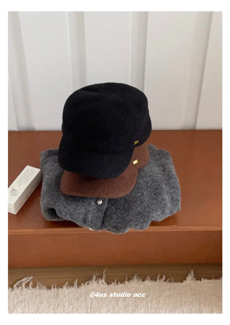 Women Wool Equestrian Hat Brown Black Winter Flat Top — feature 7