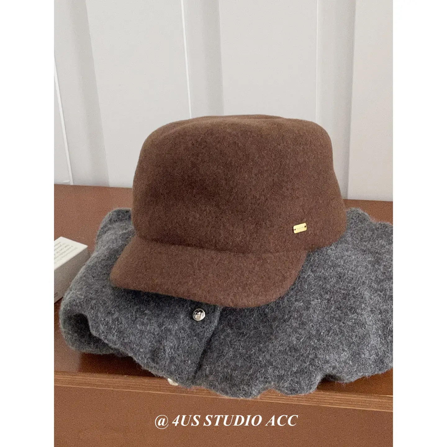 Women Wool Equestrian Hat Brown Black Winter Flat Top - Image 2