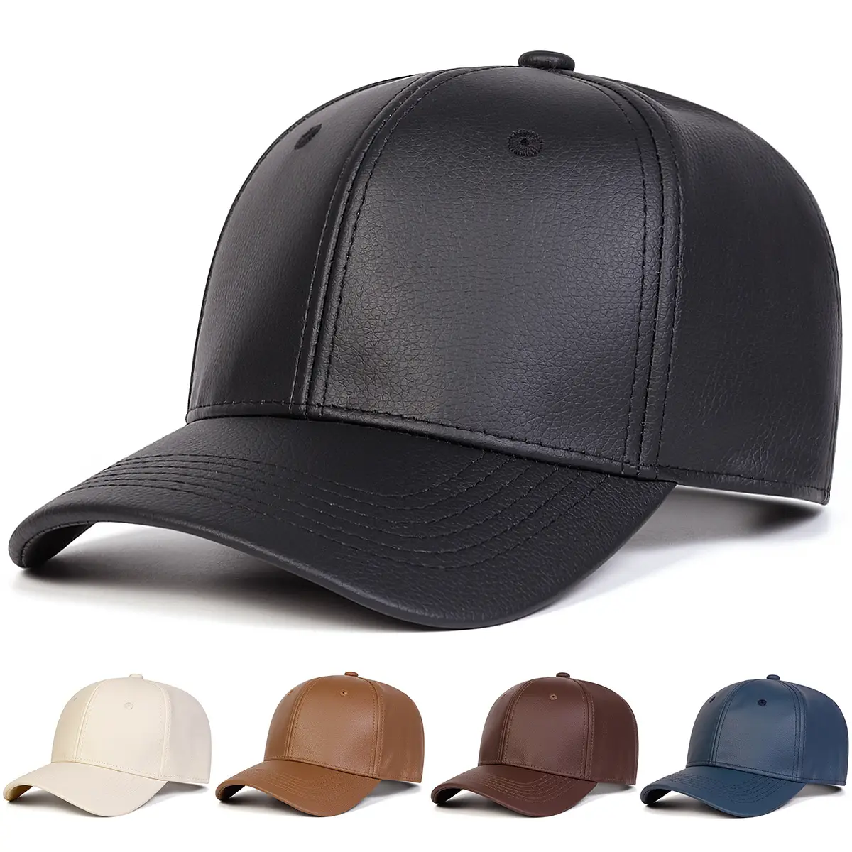 Black Leather Duckbill Cap for Women Winter — feature 1