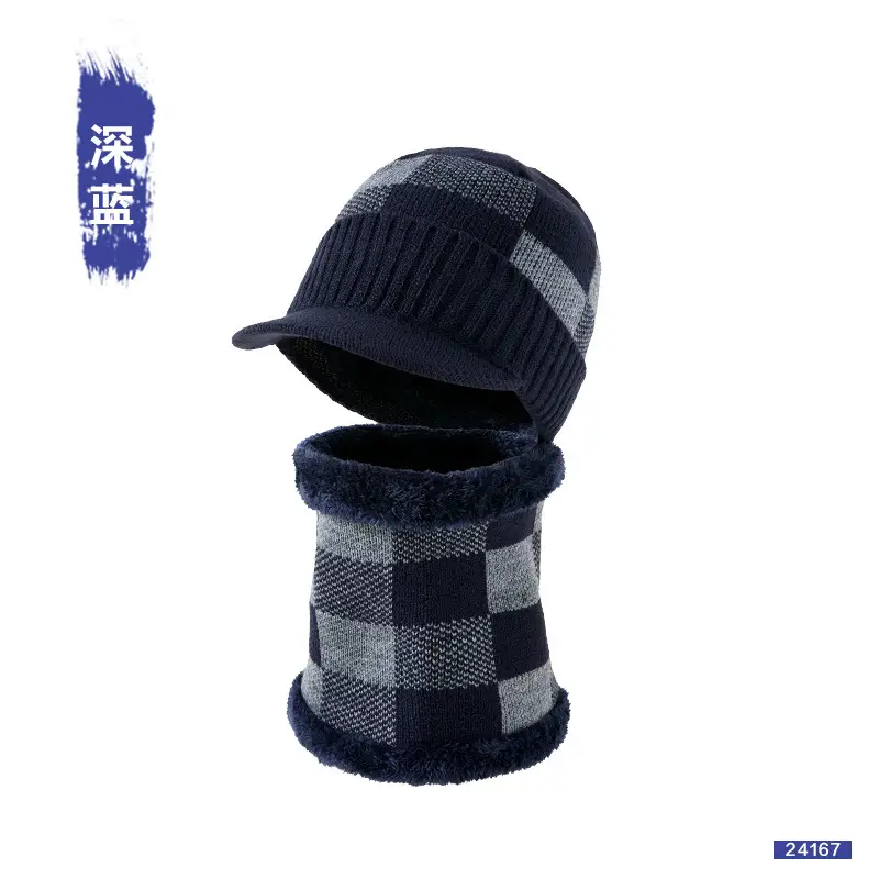 Winter Warm Knitted Beanie Cap Set for Men - Image 2