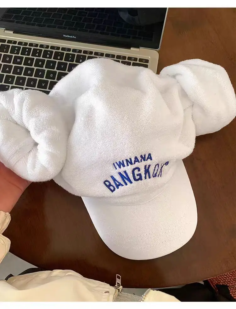 Women's White Letter Embroidered Baseball Cap with Bear Ears — feature 10