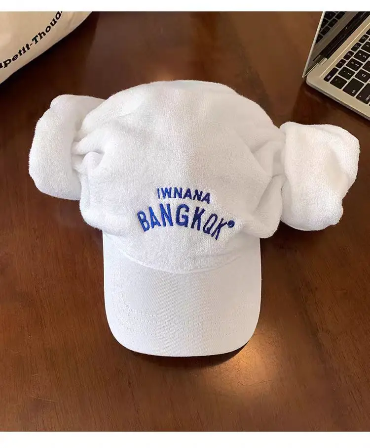 Women's White Letter Embroidered Baseball Cap with Bear Ears — feature 9