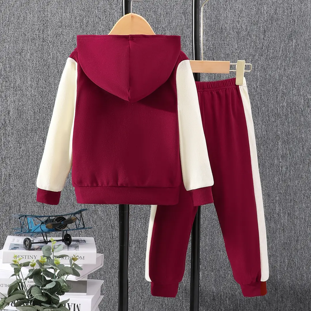Cross-Border Autumn New Style Long-Sleeved Hooded Contrasting Color A-Line Stamp Suit for Children and Middle-Aged Children