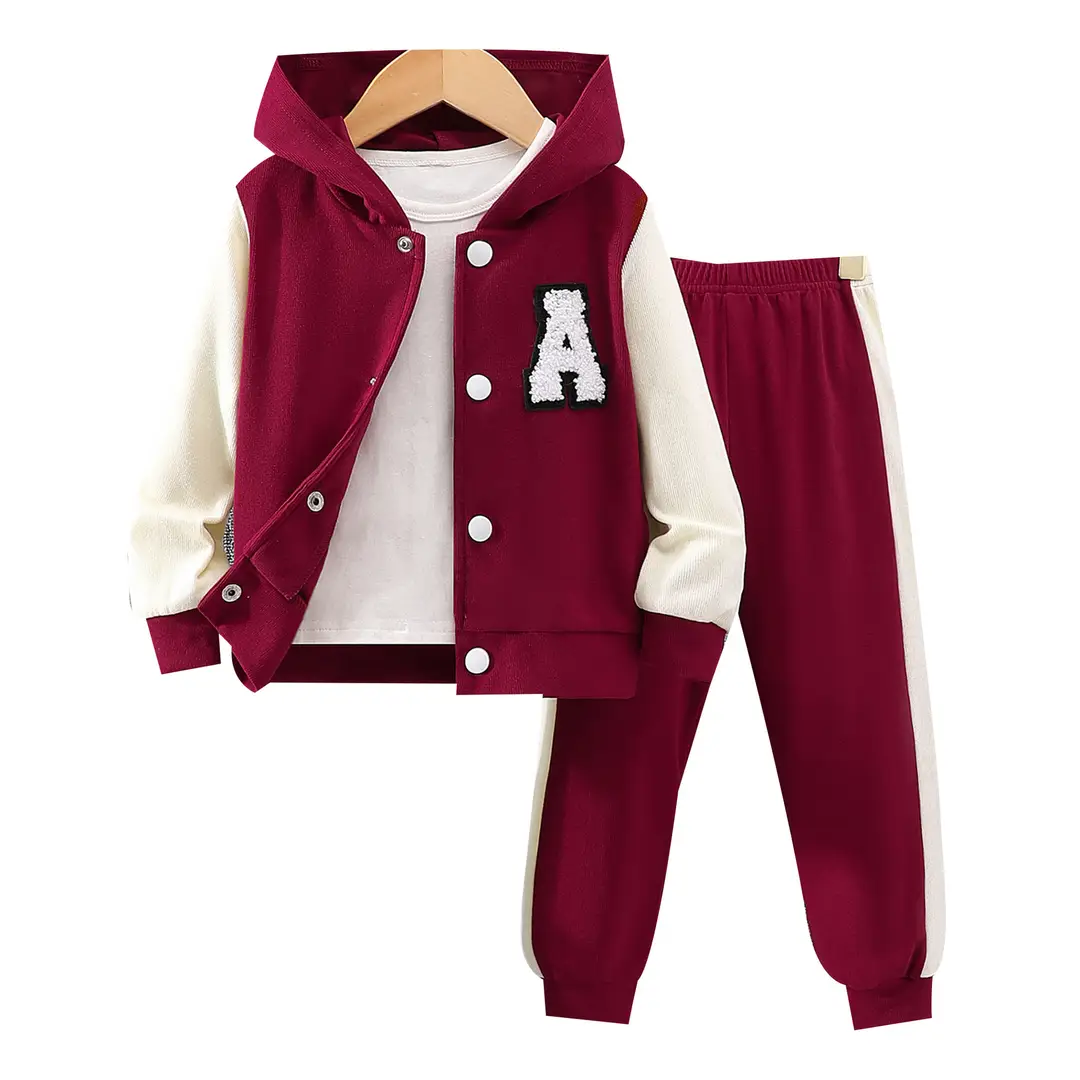 Cross-Border Autumn New Style Long-Sleeved Hooded Contrasting Color A-Line Stamp Suit for Children and Middle-Aged Children