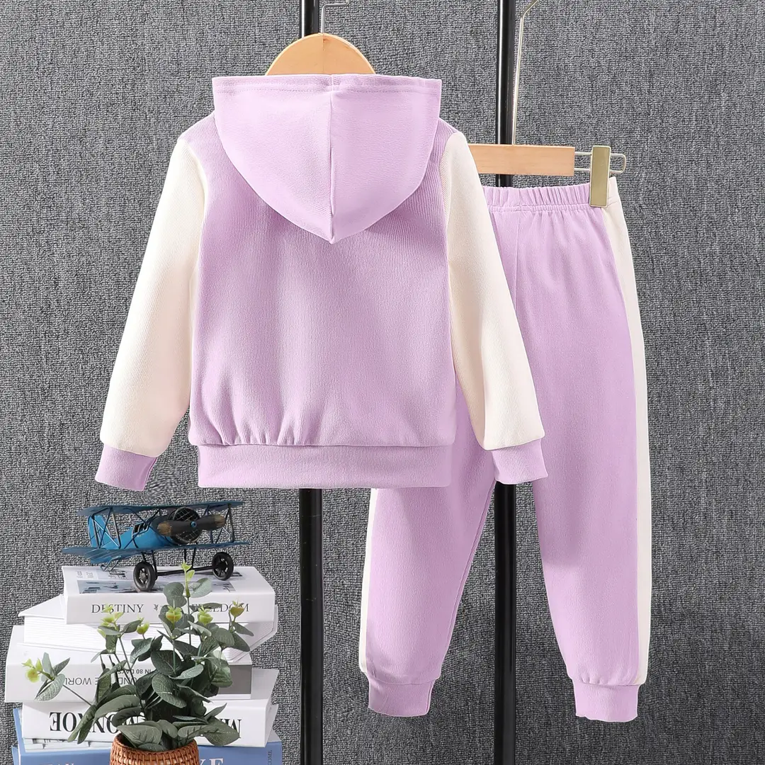 Cross-Border Autumn New Style Long-Sleeved Hooded Contrasting Color A-Line Stamp Suit for Children and Middle-Aged Children — feature 12