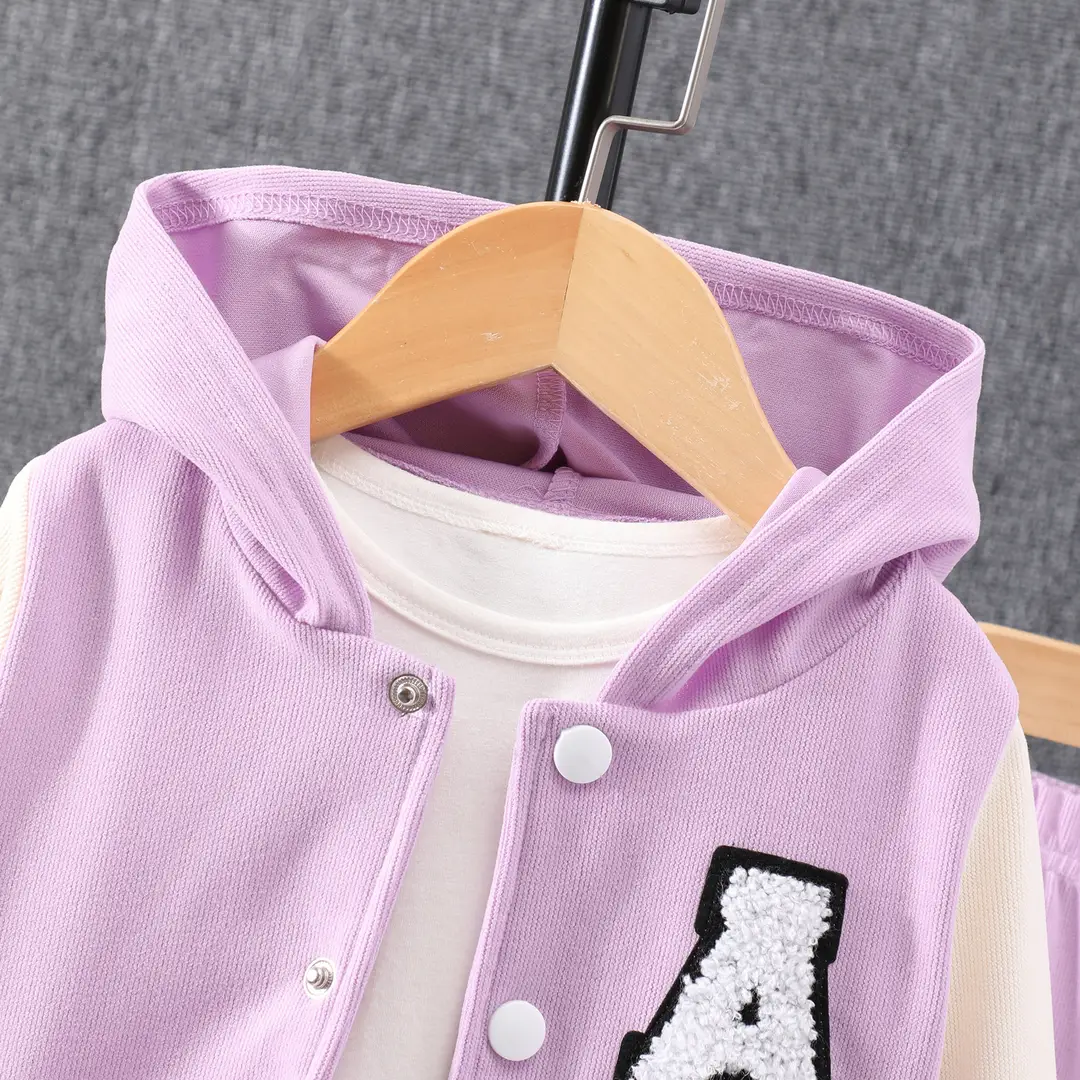 Cross-Border Autumn New Style Long-Sleeved Hooded Contrasting Color A-Line Stamp Suit for Children and Middle-Aged Children — feature 13