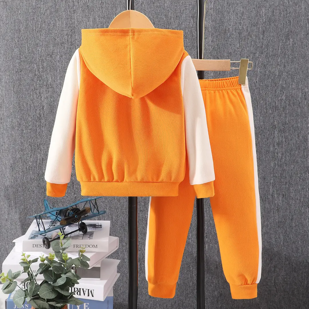 Cross-Border Autumn New Style Long-Sleeved Hooded Contrasting Color A-Line Stamp Suit for Children and Middle-Aged Children — feature 20