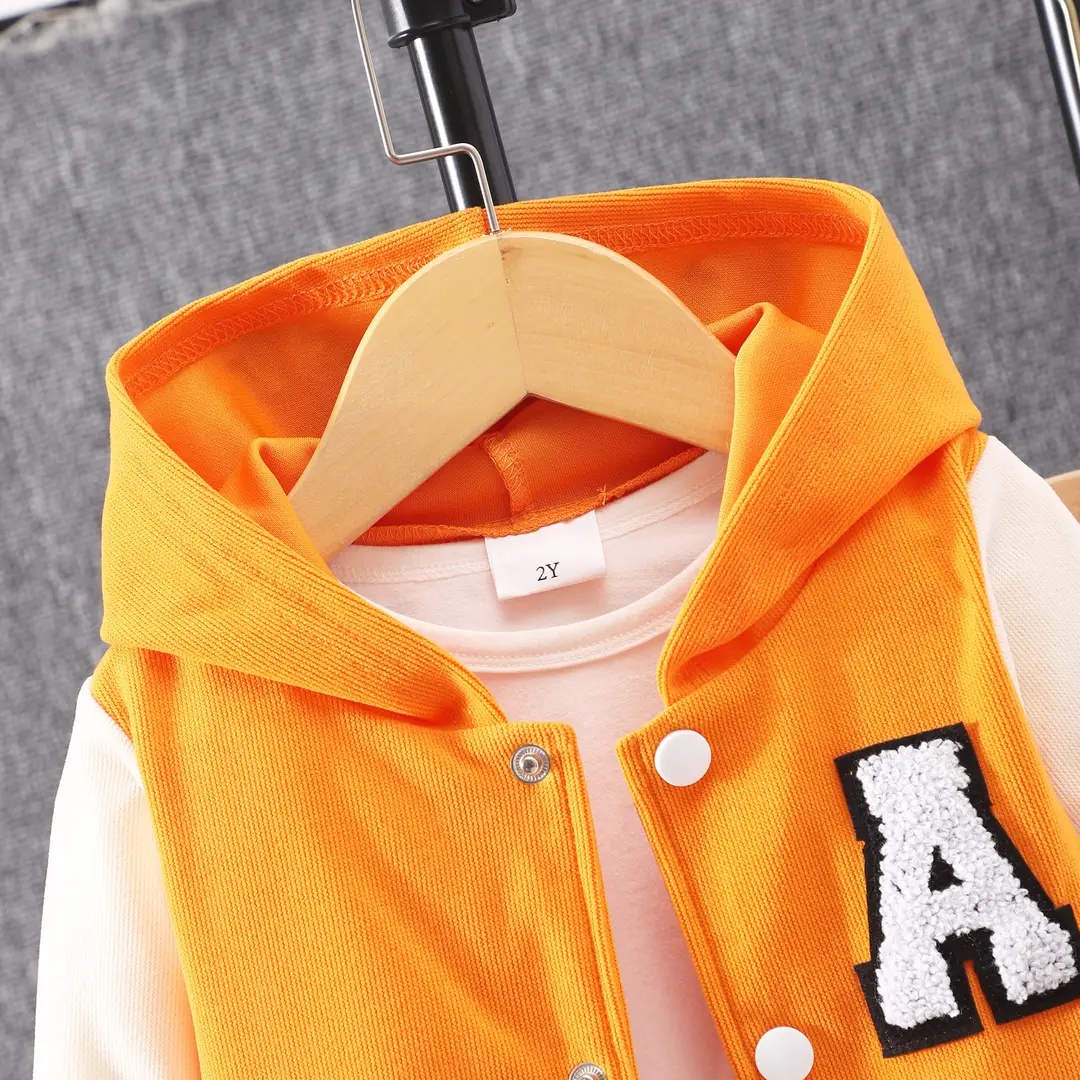 Cross-Border Autumn New Style Long-Sleeved Hooded Contrasting Color A-Line Stamp Suit for Children and Middle-Aged Children — feature 21