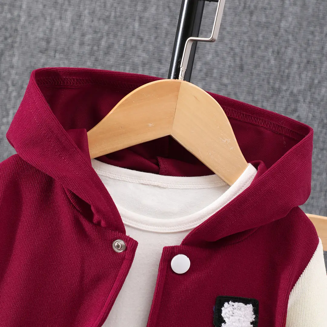 Cross-Border Autumn New Style Long-Sleeved Hooded Contrasting Color A-Line Stamp Suit for Children and Middle-Aged Children — feature 5