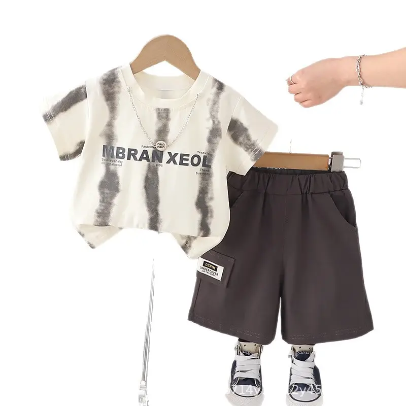 Trendy Boys Tie-Dye Shorts Set Brown White - Image 6