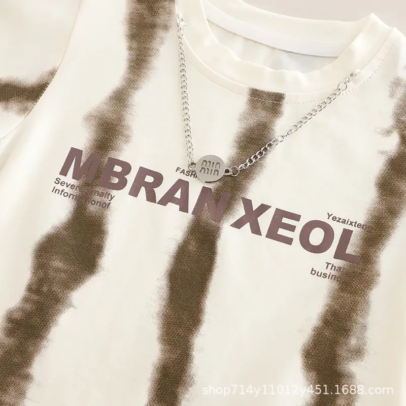 Trendy Boys Tie-Dye Shorts Set Brown White — feature 10