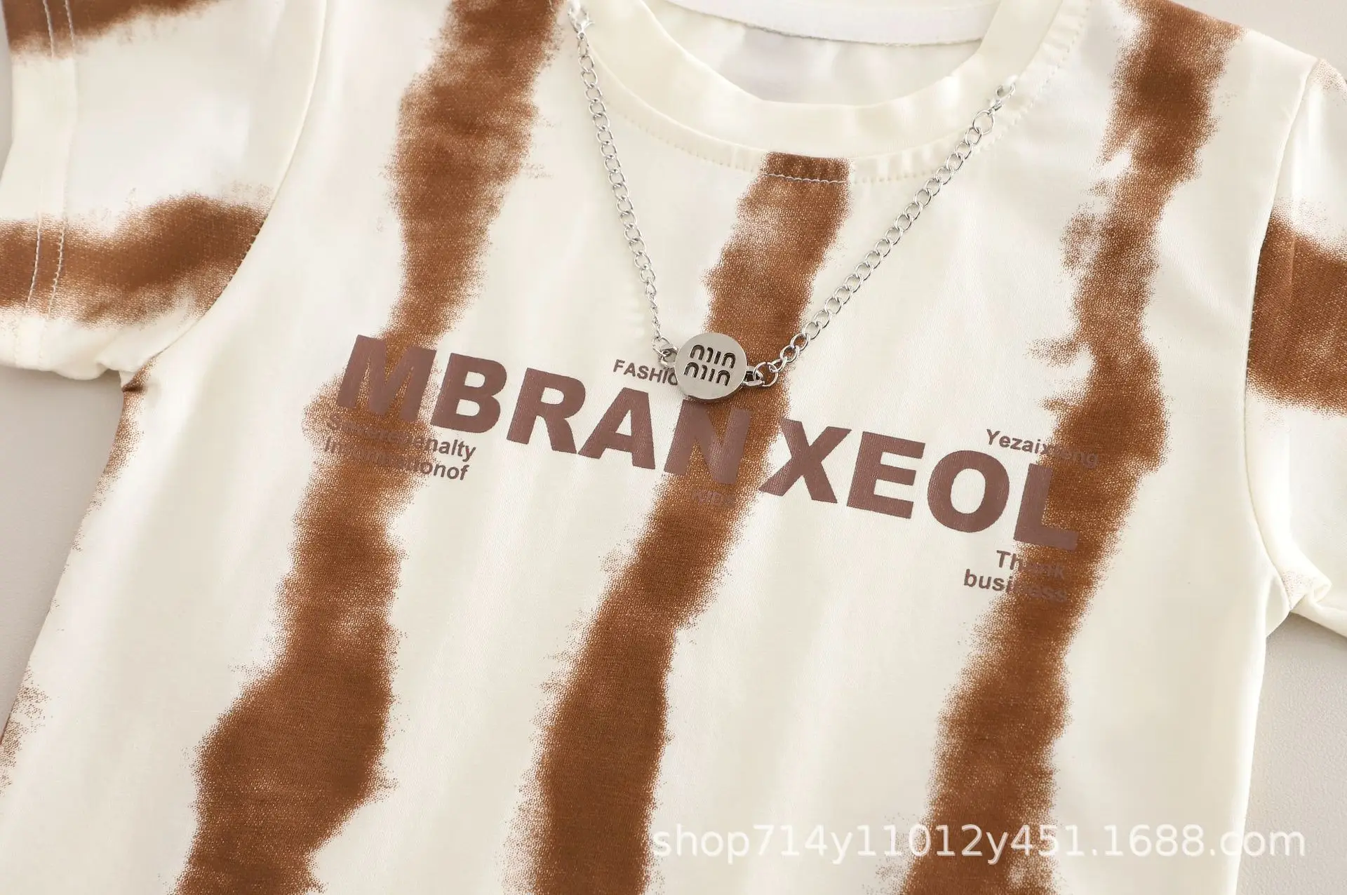 Trendy Boys Tie-Dye Shorts Set Brown White — feature 15