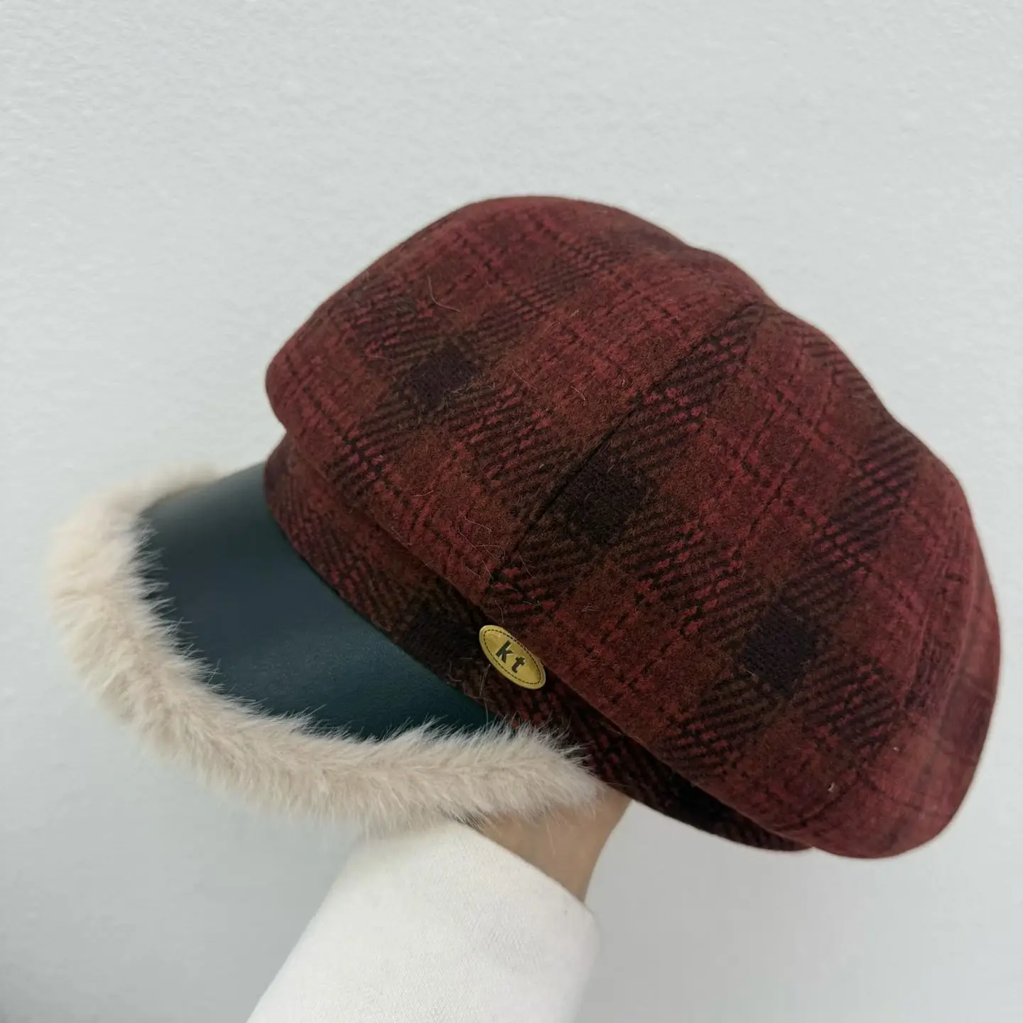 Women Korean Style Plaid Warm Brim Hat - Image 5