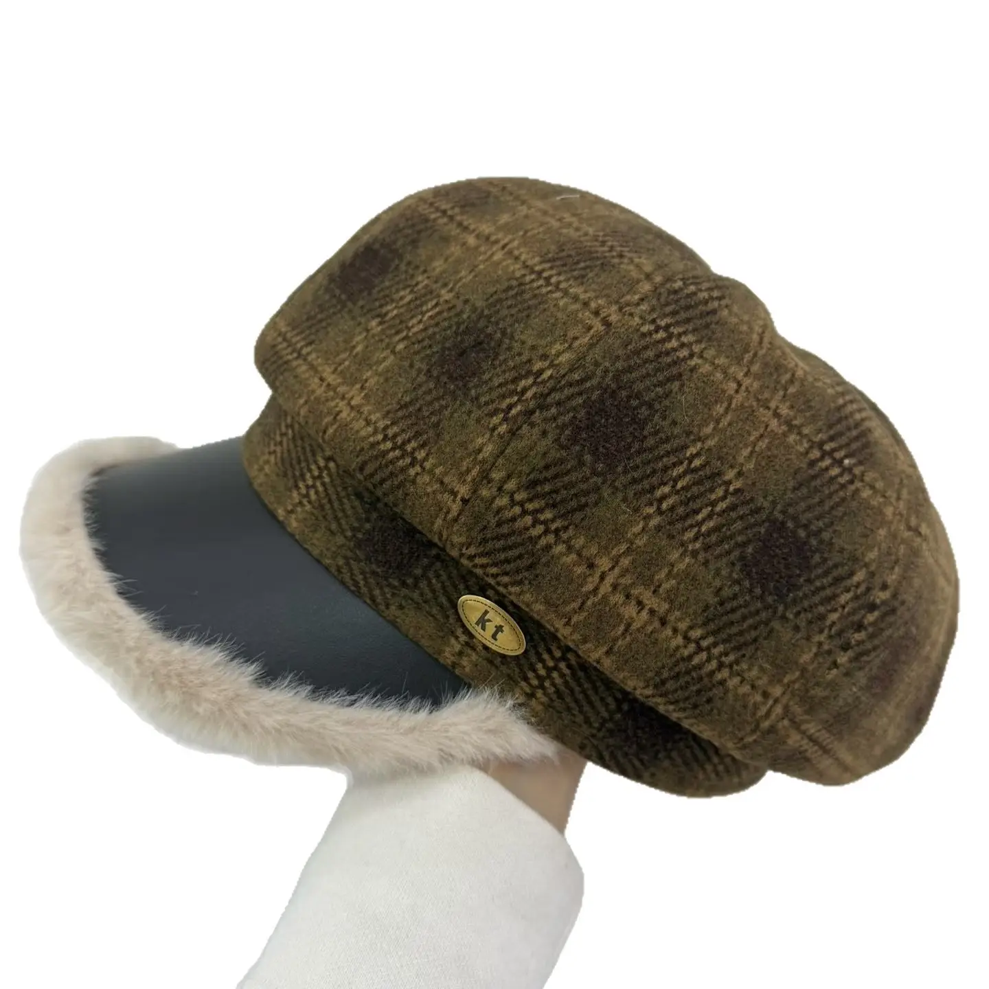 Women Korean Style Plaid Warm Brim Hat - Image 6