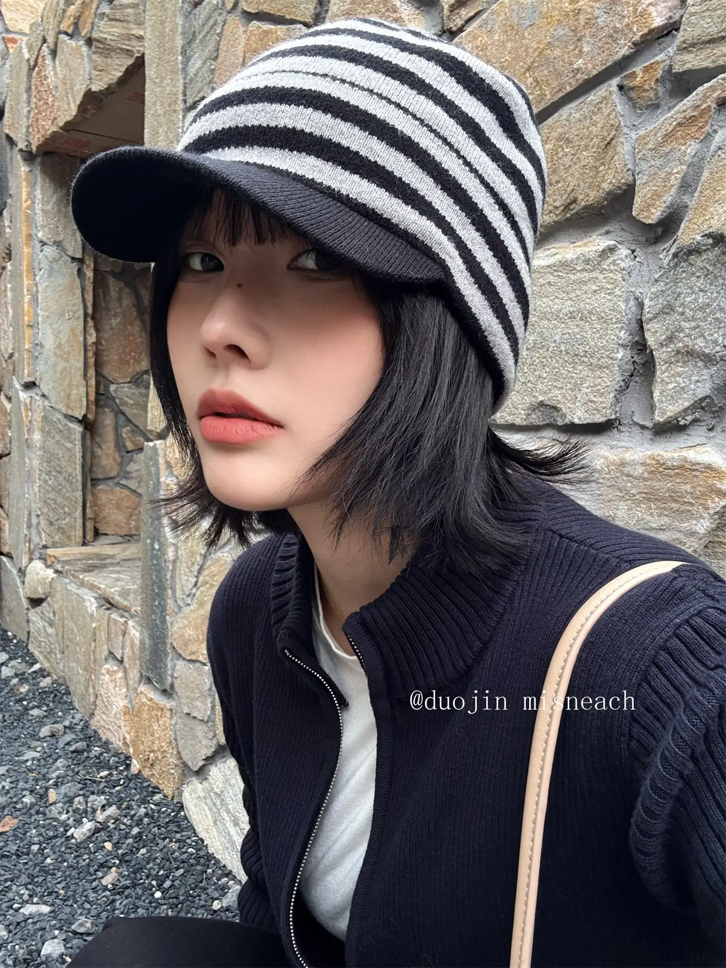 Striped Knit Baseball Cap for Women Retro Style — feature 1