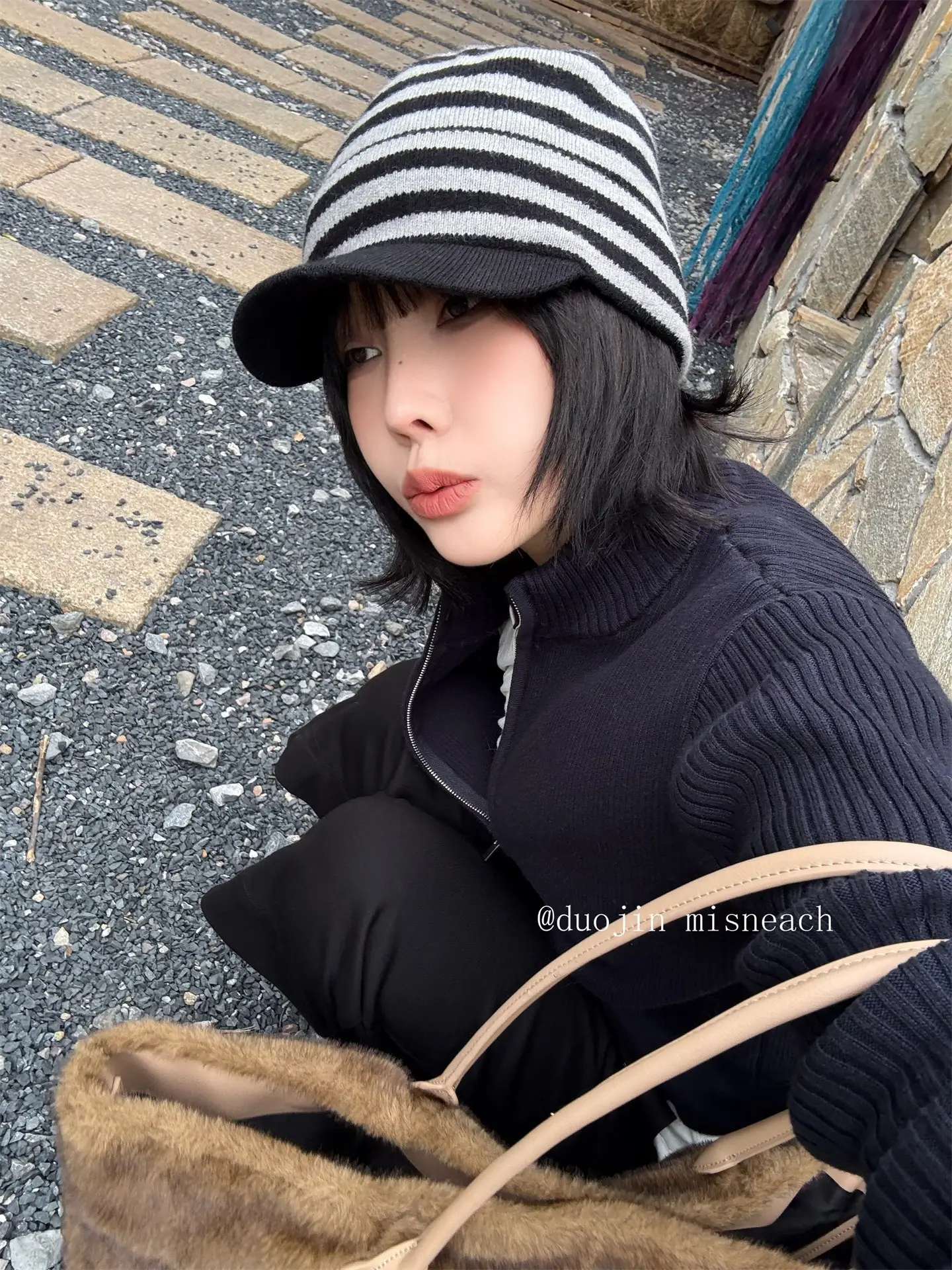 Striped Knit Baseball Cap for Women Retro Style — feature 10