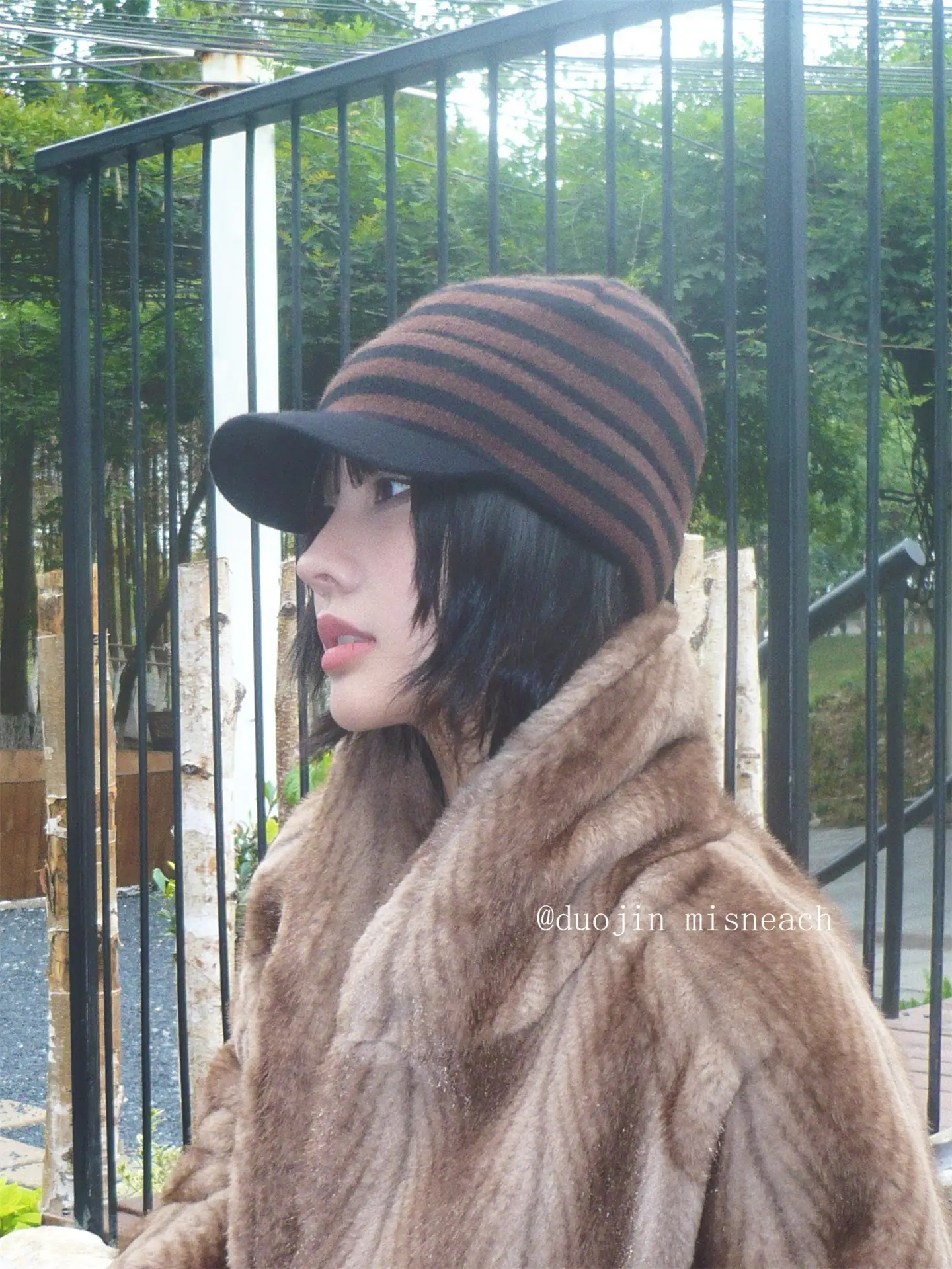 Striped Knit Baseball Cap for Women Retro Style — feature 17