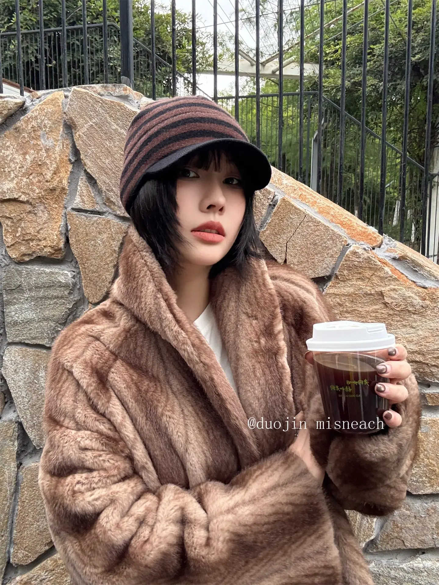 Striped Knit Baseball Cap for Women Retro Style — feature 19