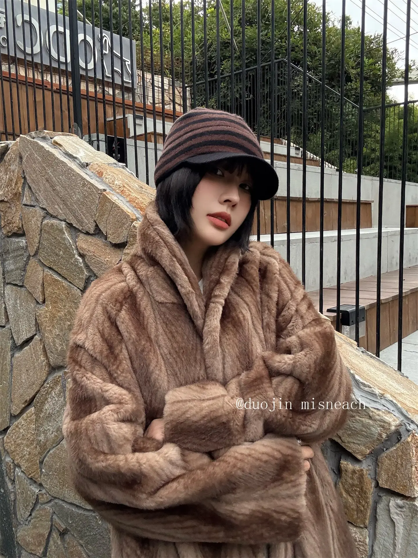 Striped Knit Baseball Cap for Women Retro Style — feature 21
