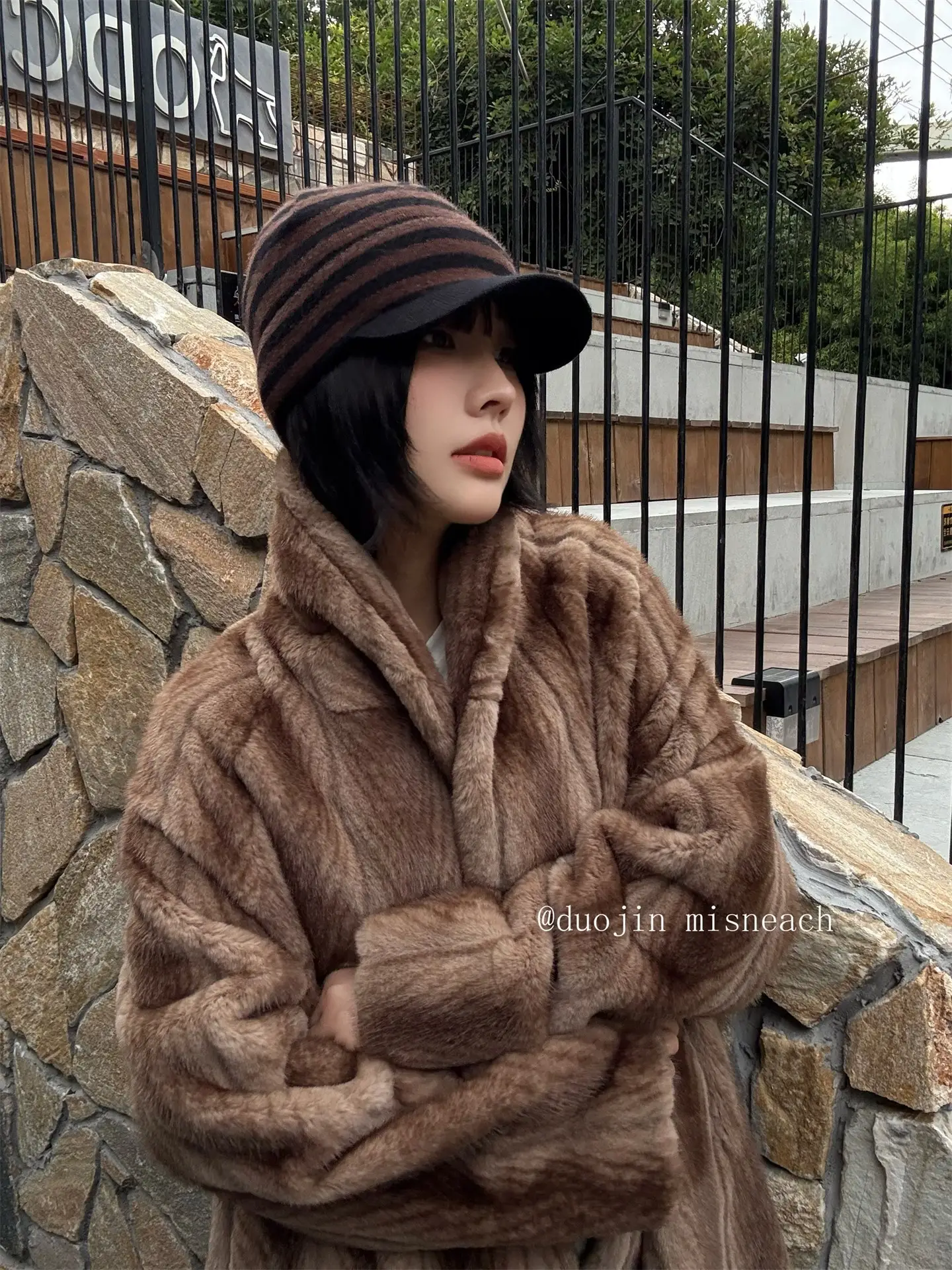 Striped Knit Baseball Cap for Women Retro Style — feature 22