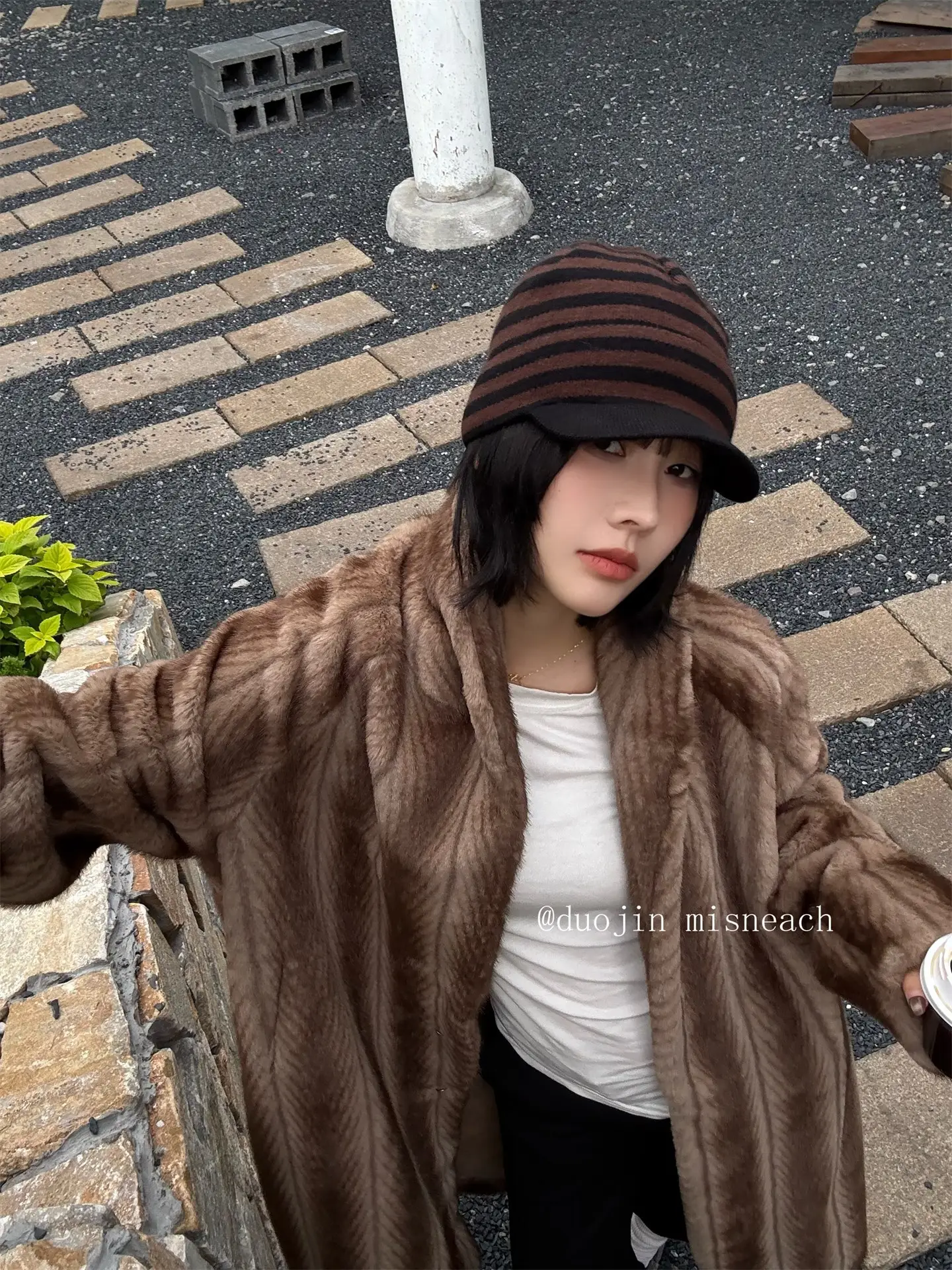 Striped Knit Baseball Cap for Women Retro Style — feature 24