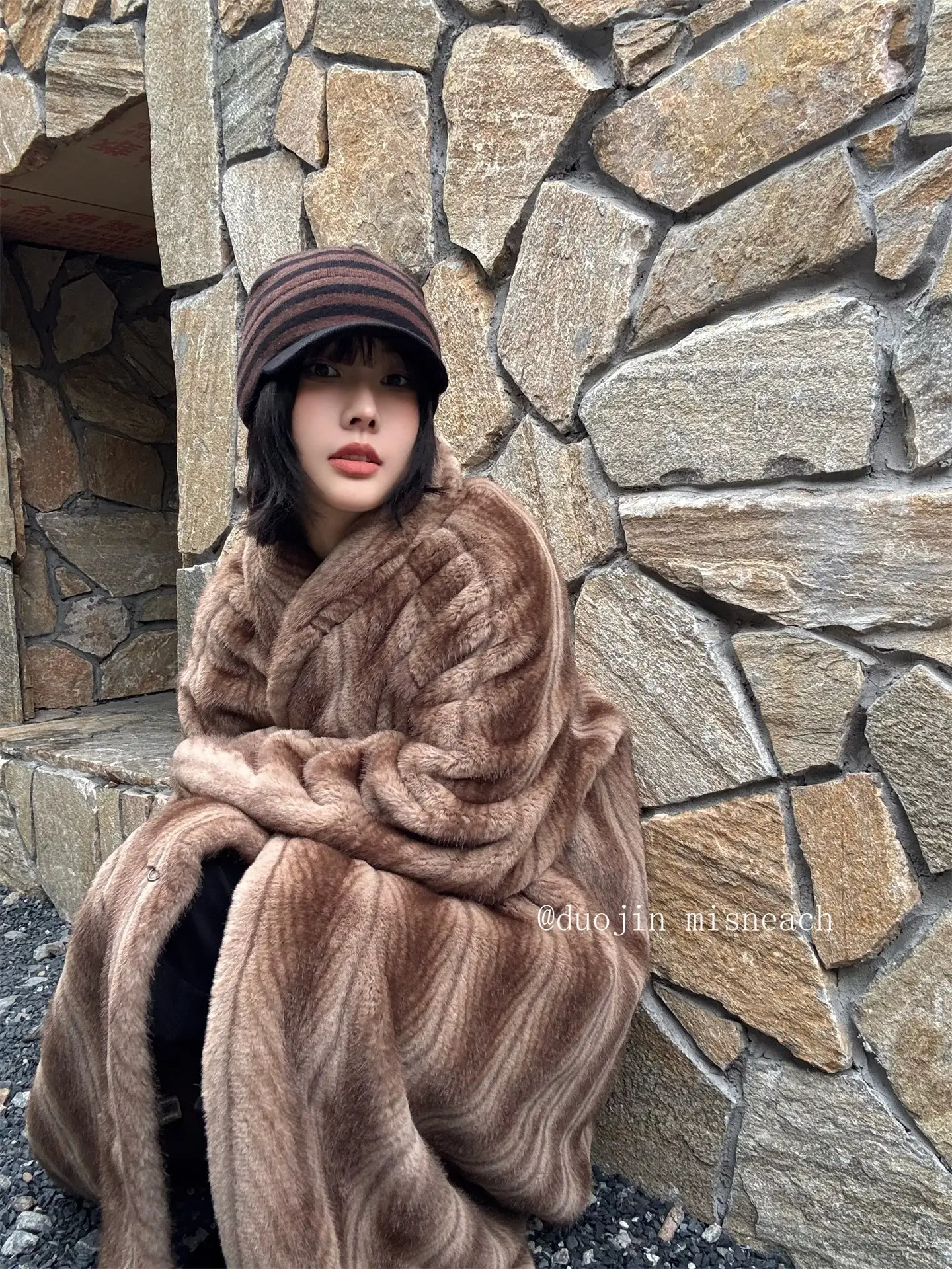 Striped Knit Baseball Cap for Women Retro Style — feature 26