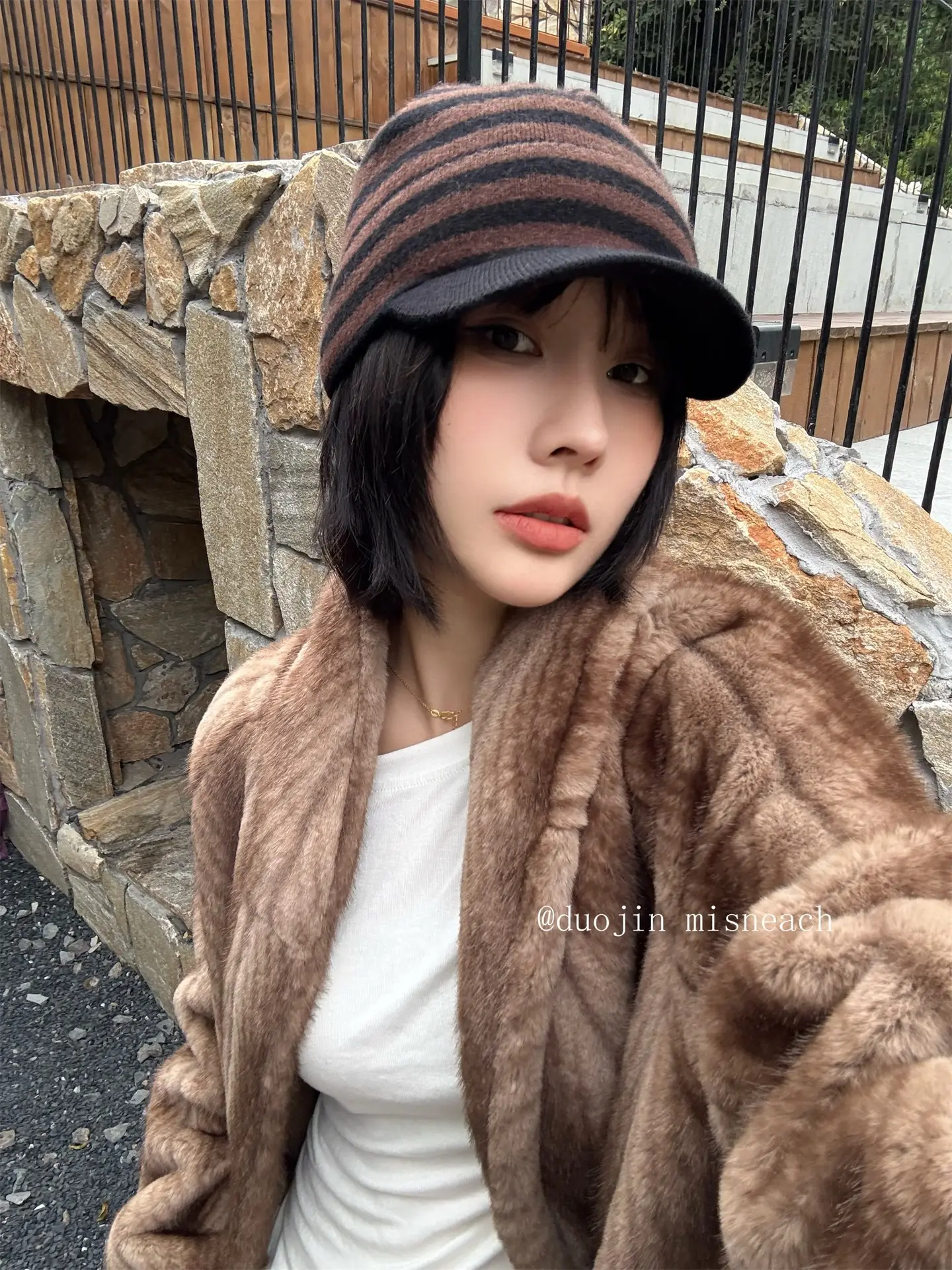 Striped Knit Baseball Cap for Women Retro Style — feature 27