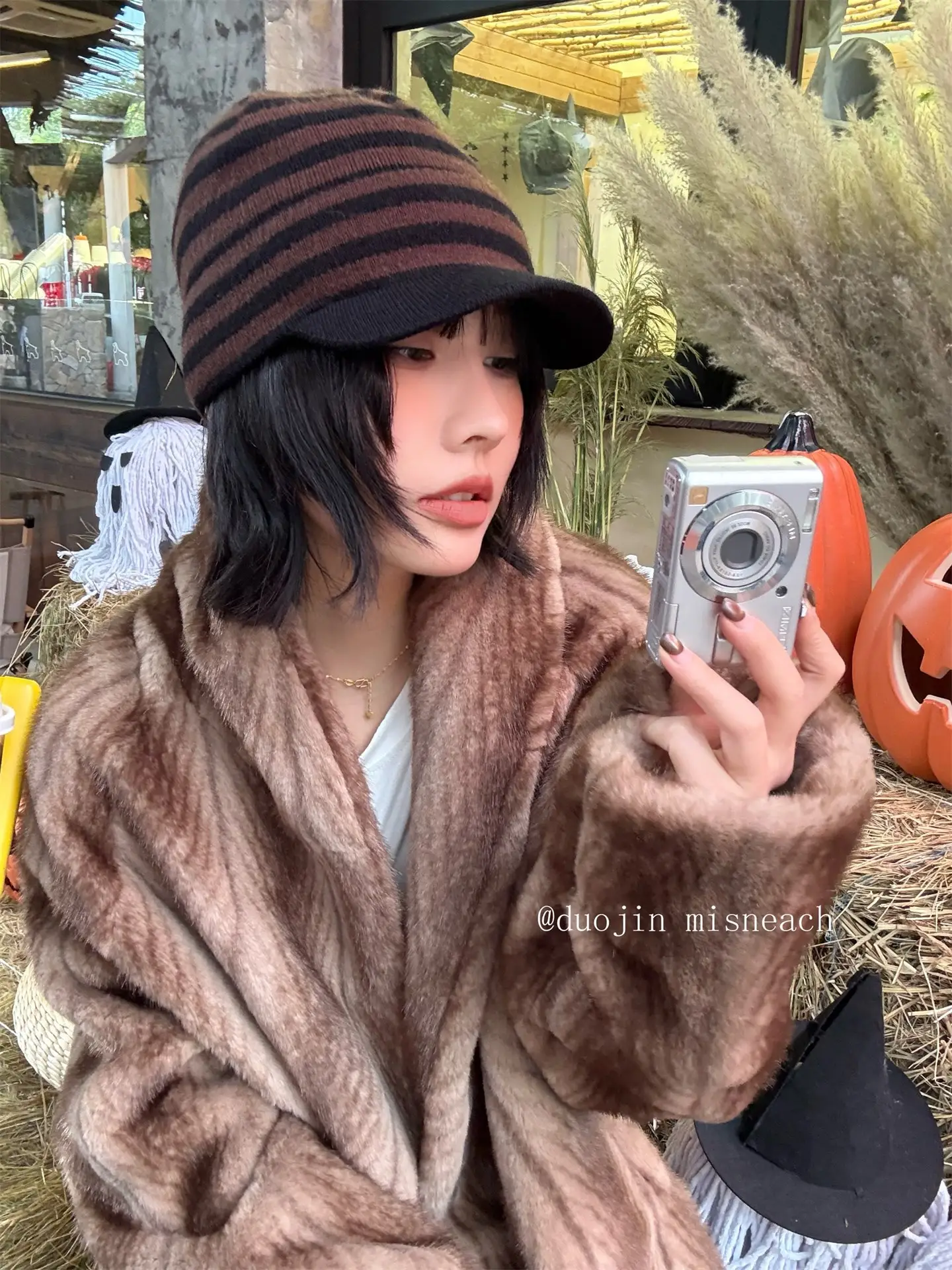 Striped Knit Baseball Cap for Women Retro Style — feature 28