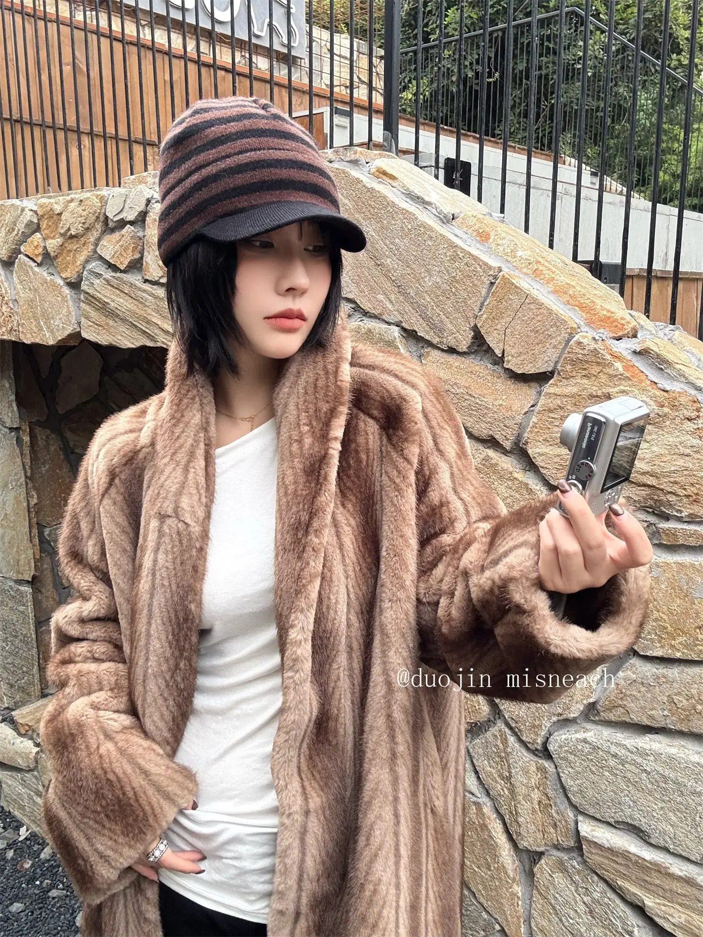 Striped Knit Baseball Cap for Women Retro Style — feature 29