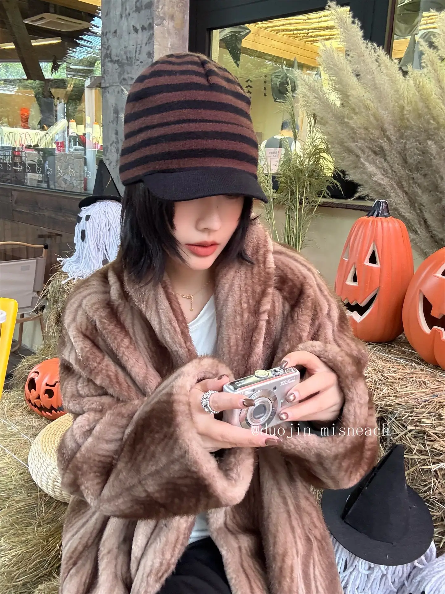 Striped Knit Baseball Cap for Women Retro Style — feature 30