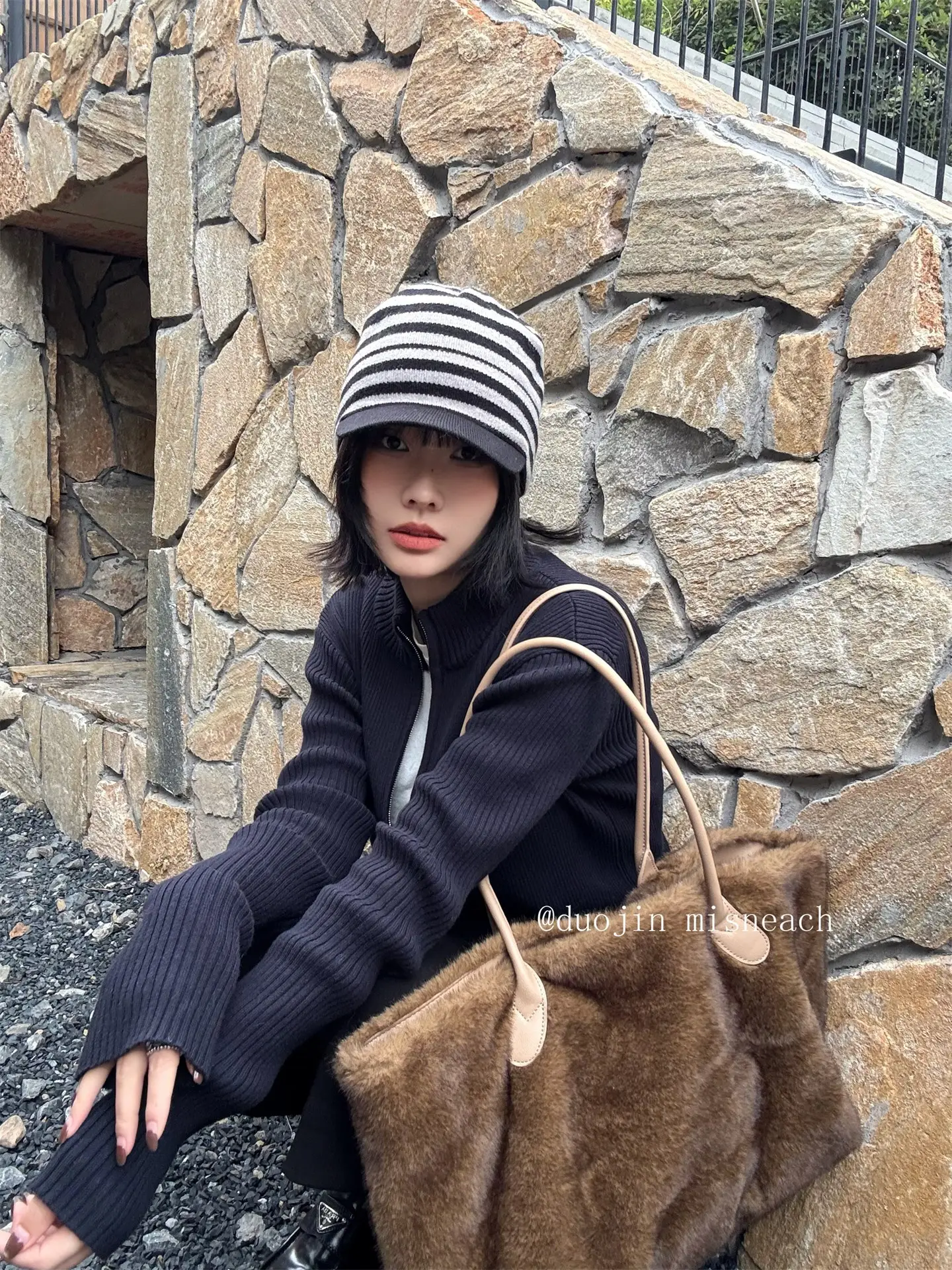 Striped Knit Baseball Cap for Women Retro Style — feature 4