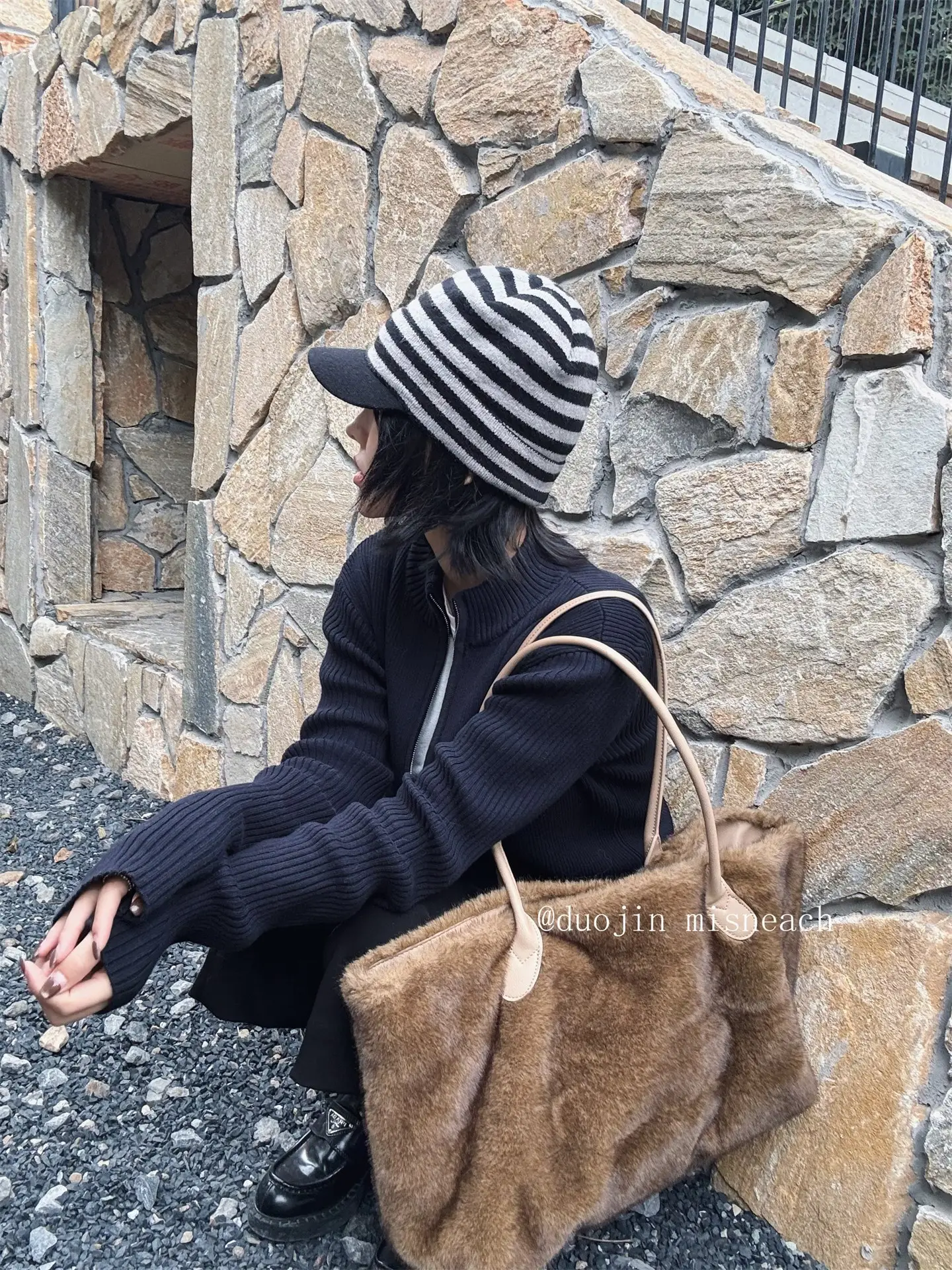 Striped Knit Baseball Cap for Women Retro Style — feature 6