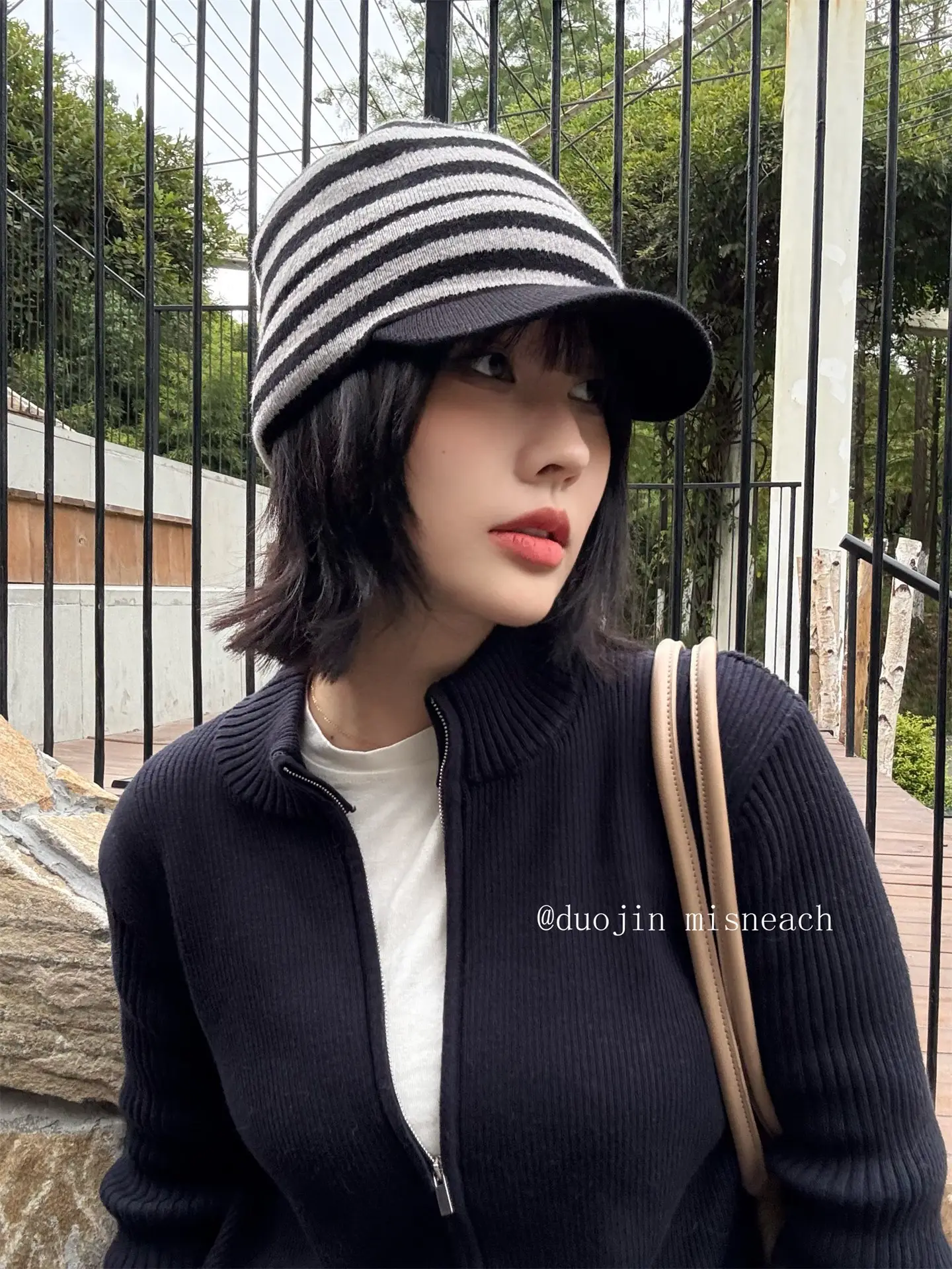 Striped Knit Baseball Cap for Women Retro Style — feature 8