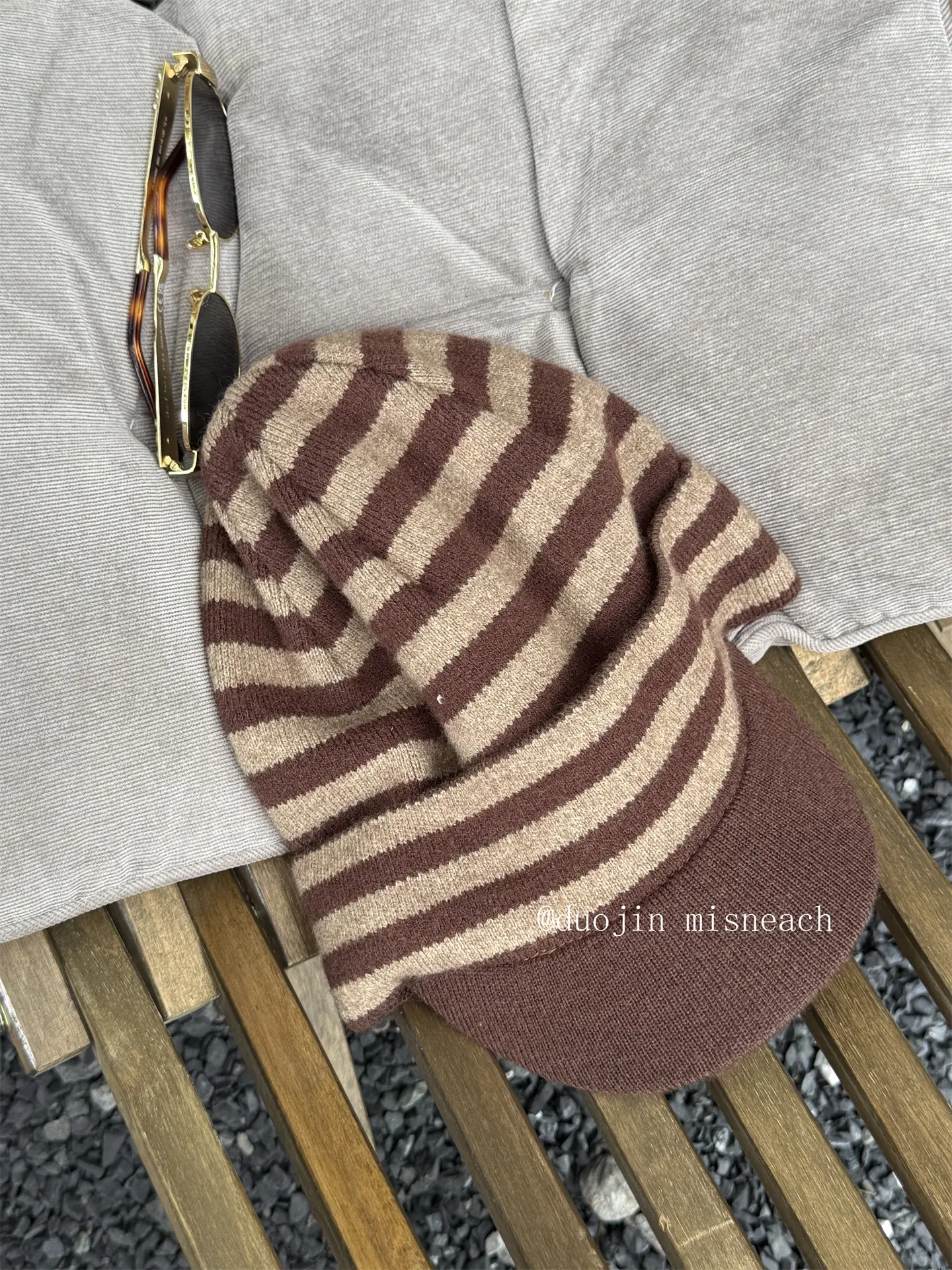 Striped Knit Baseball Cap for Women Retro Style