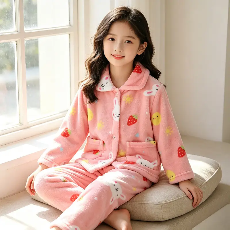 New Thickened Autumn and Winter Children's Flannel Pajamas for Girls and Boys, Medium and Large Children's Home Clothes, Drop Shipping - Image 11