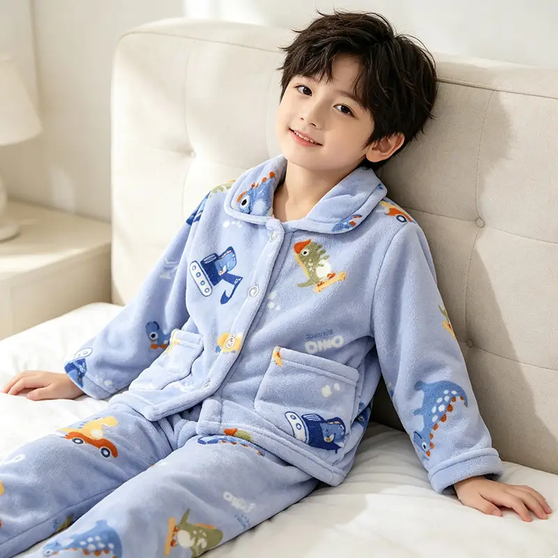 New Thickened Autumn and Winter Children's Flannel Pajamas for Girls and Boys, Medium and Large Children's Home Clothes, Drop Shipping - Image 16