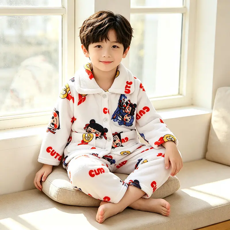 New Thickened Autumn and Winter Children's Flannel Pajamas for Girls and Boys, Medium and Large Children's Home Clothes, Drop Shipping - Image 5