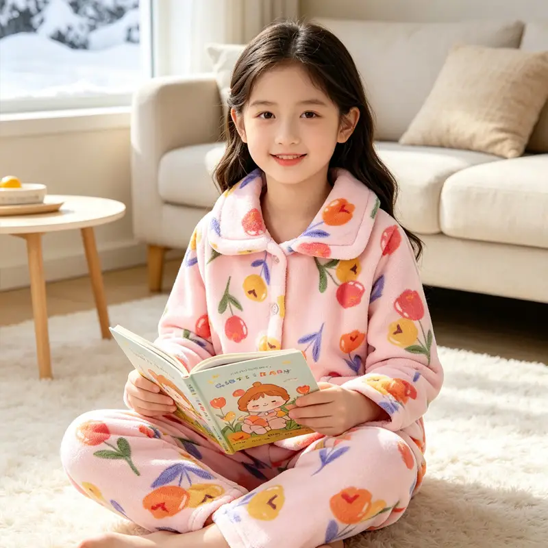 New Thickened Autumn and Winter Children's Flannel Pajamas for Girls and Boys, Medium and Large Children's Home Clothes, Drop Shipping - Image 12