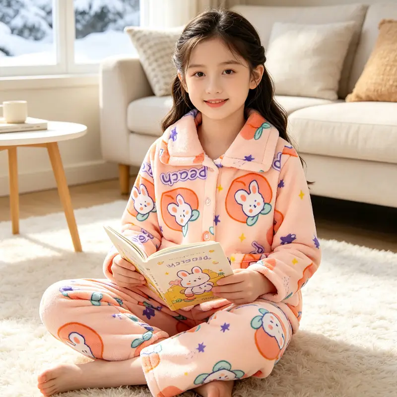 New Thickened Autumn and Winter Children's Flannel Pajamas for Girls and Boys, Medium and Large Children's Home Clothes, Drop Shipping - Image 13