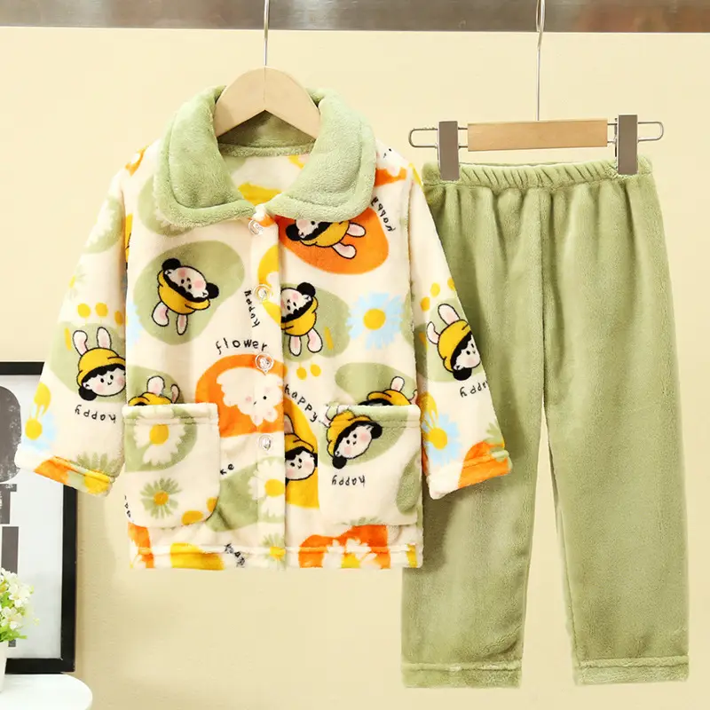 New Thickened Autumn and Winter Children's Flannel Pajamas for Girls and Boys, Medium and Large Children's Home Clothes, Drop Shipping - Image 17