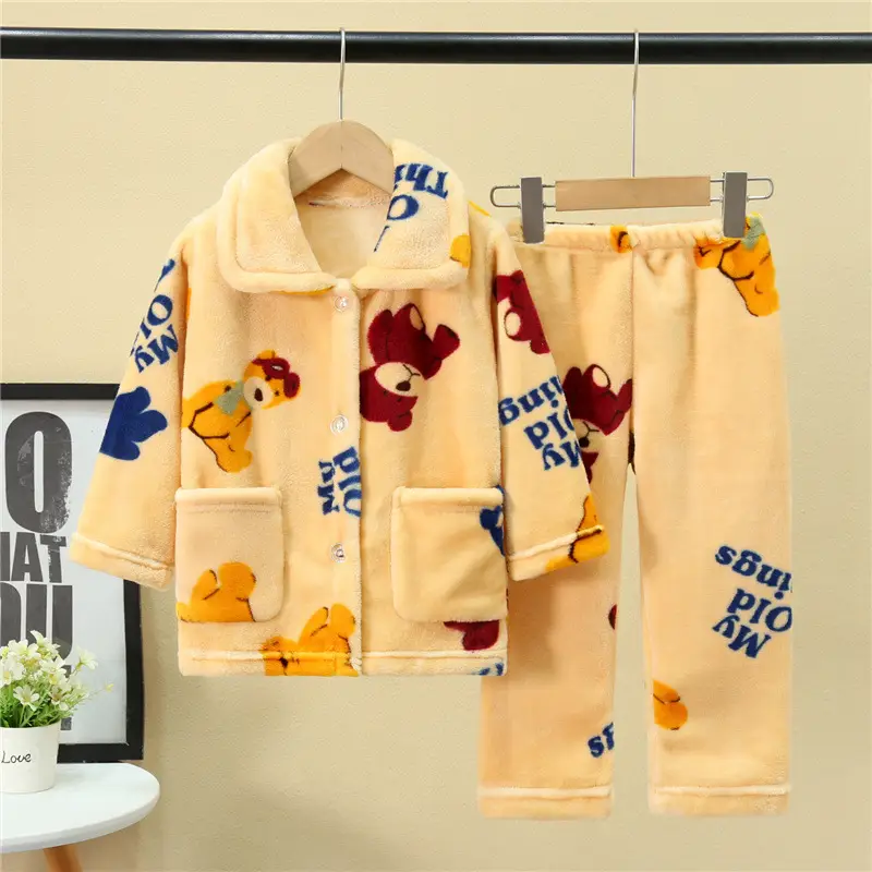 New Thickened Autumn and Winter Children's Flannel Pajamas for Girls and Boys, Medium and Large Children's Home Clothes, Drop Shipping - Image 18