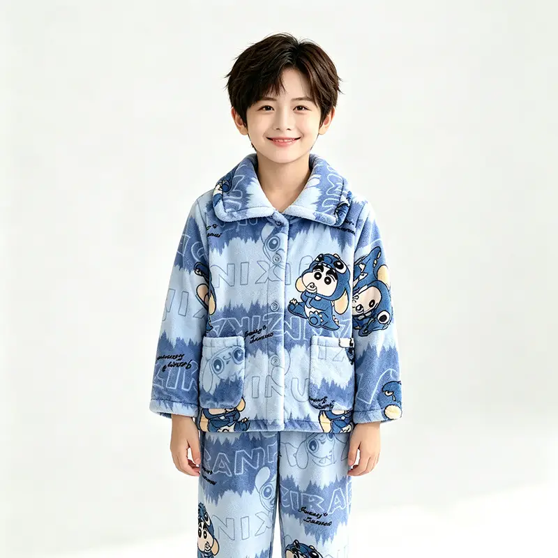 New Thickened Autumn and Winter Children's Flannel Pajamas for Girls and Boys, Medium and Large Children's Home Clothes, Drop Shipping - Image 2