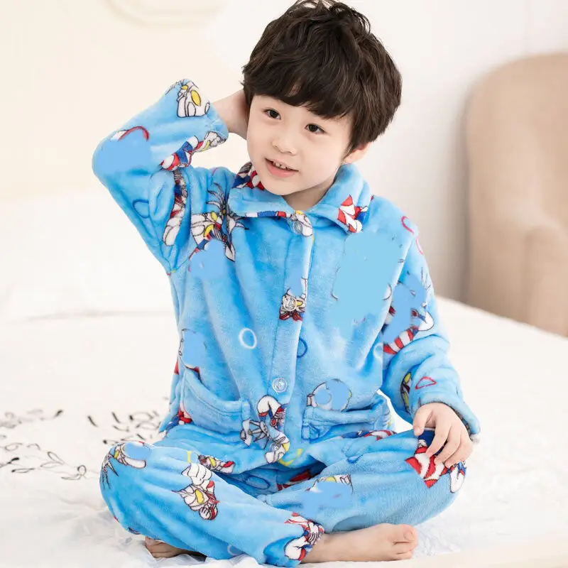 New Thickened Autumn and Winter Children's Flannel Pajamas for Girls and Boys, Medium and Large Children's Home Clothes, Drop Shipping - Image 22