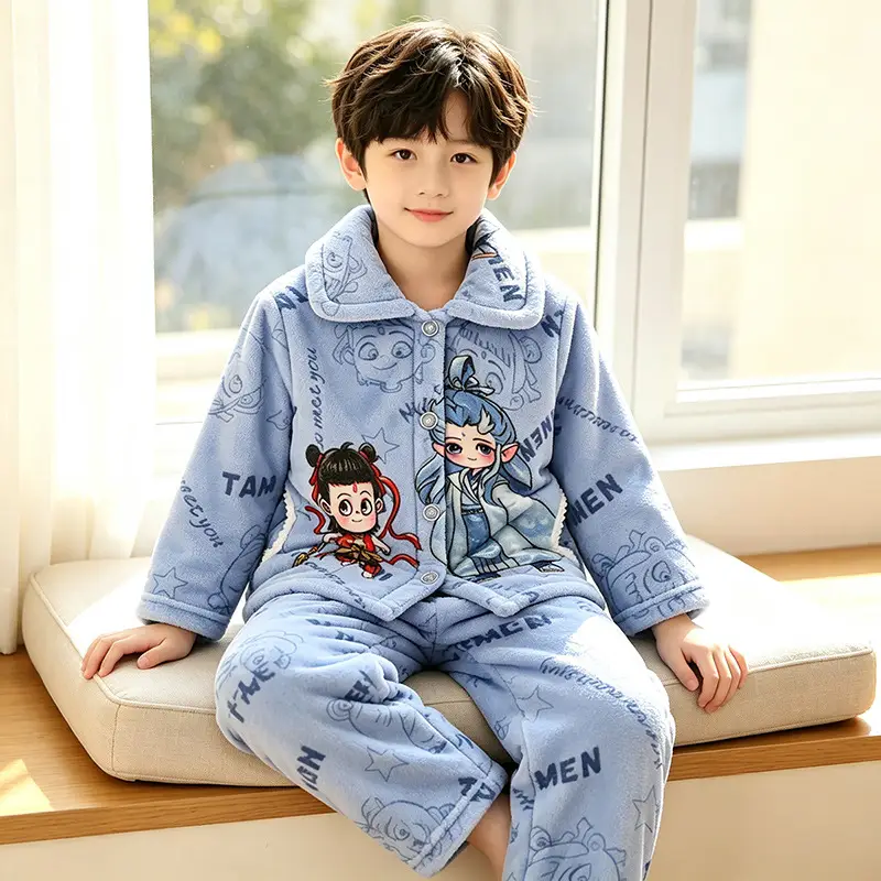 New Thickened Autumn and Winter Children's Flannel Pajamas for Girls and Boys, Medium and Large Children's Home Clothes, Drop Shipping - Image 3