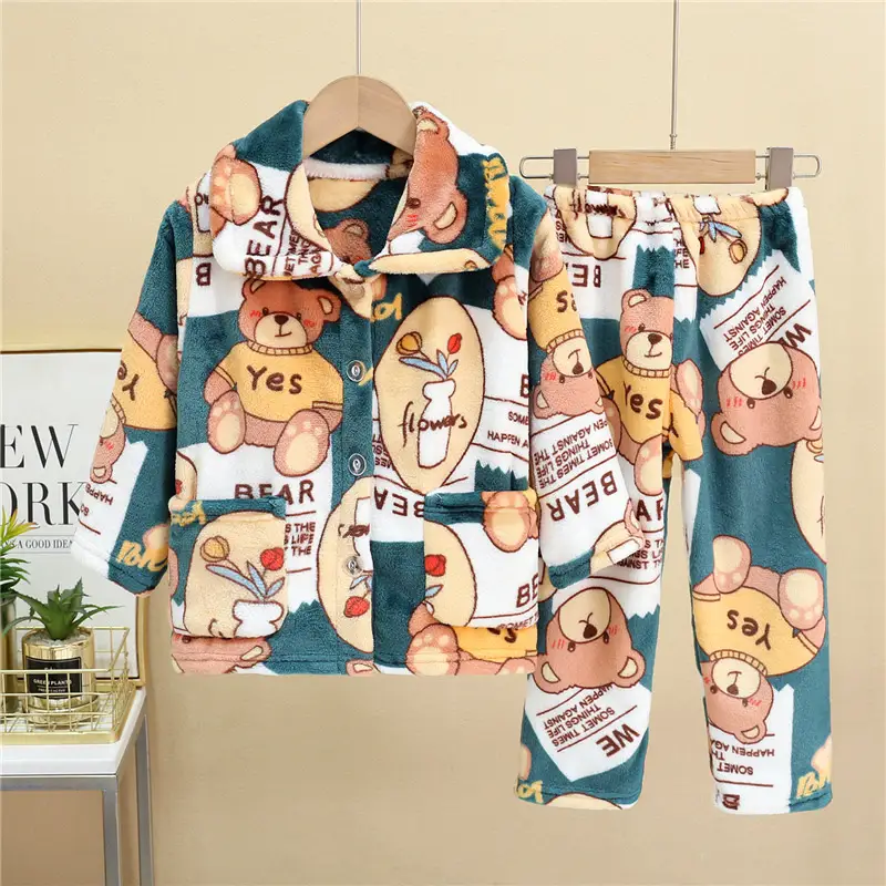 New Thickened Autumn and Winter Children's Flannel Pajamas for Girls and Boys, Medium and Large Children's Home Clothes, Drop Shipping - Image 32