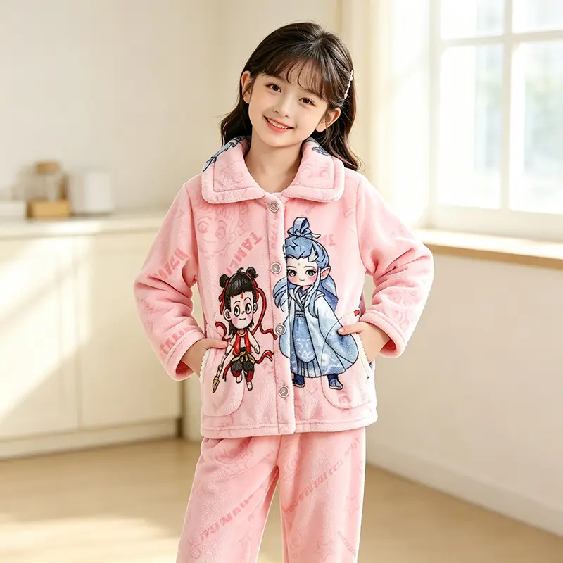 New Thickened Autumn and Winter Children's Flannel Pajamas for Girls and Boys, Medium and Large Children's Home Clothes, Drop Shipping - Image 4