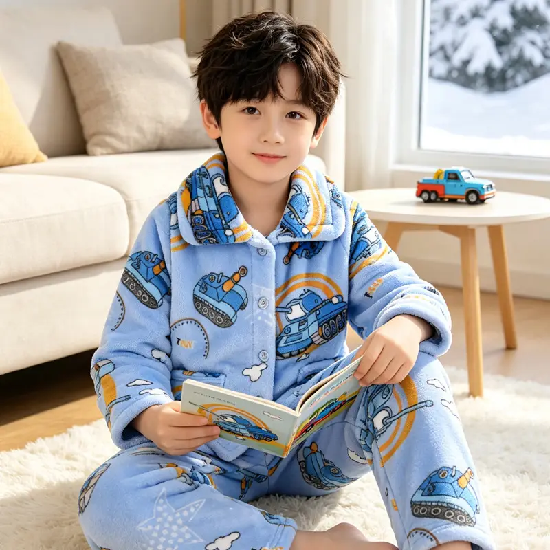 New Thickened Autumn and Winter Children's Flannel Pajamas for Girls and Boys, Medium and Large Children's Home Clothes, Drop Shipping - Image 8