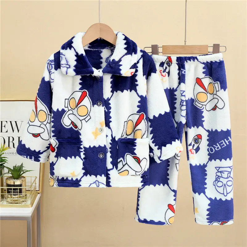 New Thickened Autumn and Winter Children's Flannel Pajamas for Girls and Boys, Medium and Large Children's Home Clothes, Drop Shipping - Image 9